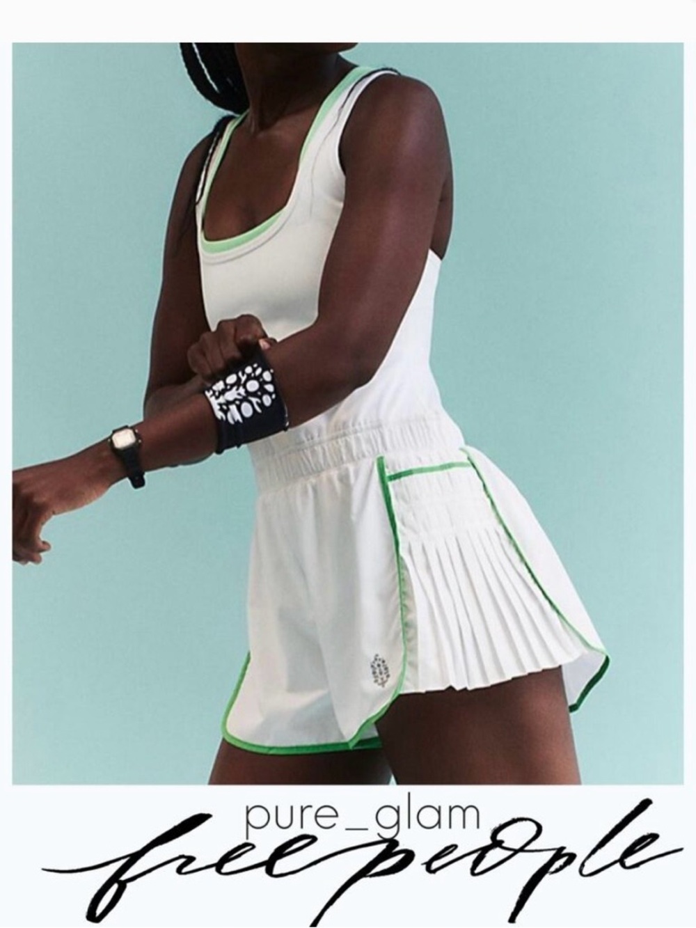 Free People White Skort with Bright Green Piping